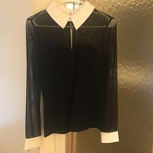 Boston Proper adorable contrast collar and cuff blouse xs